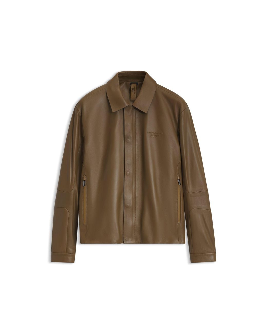 Boss Brown Porsche X Leather Jacket With Concealed Magnetic Closure for men