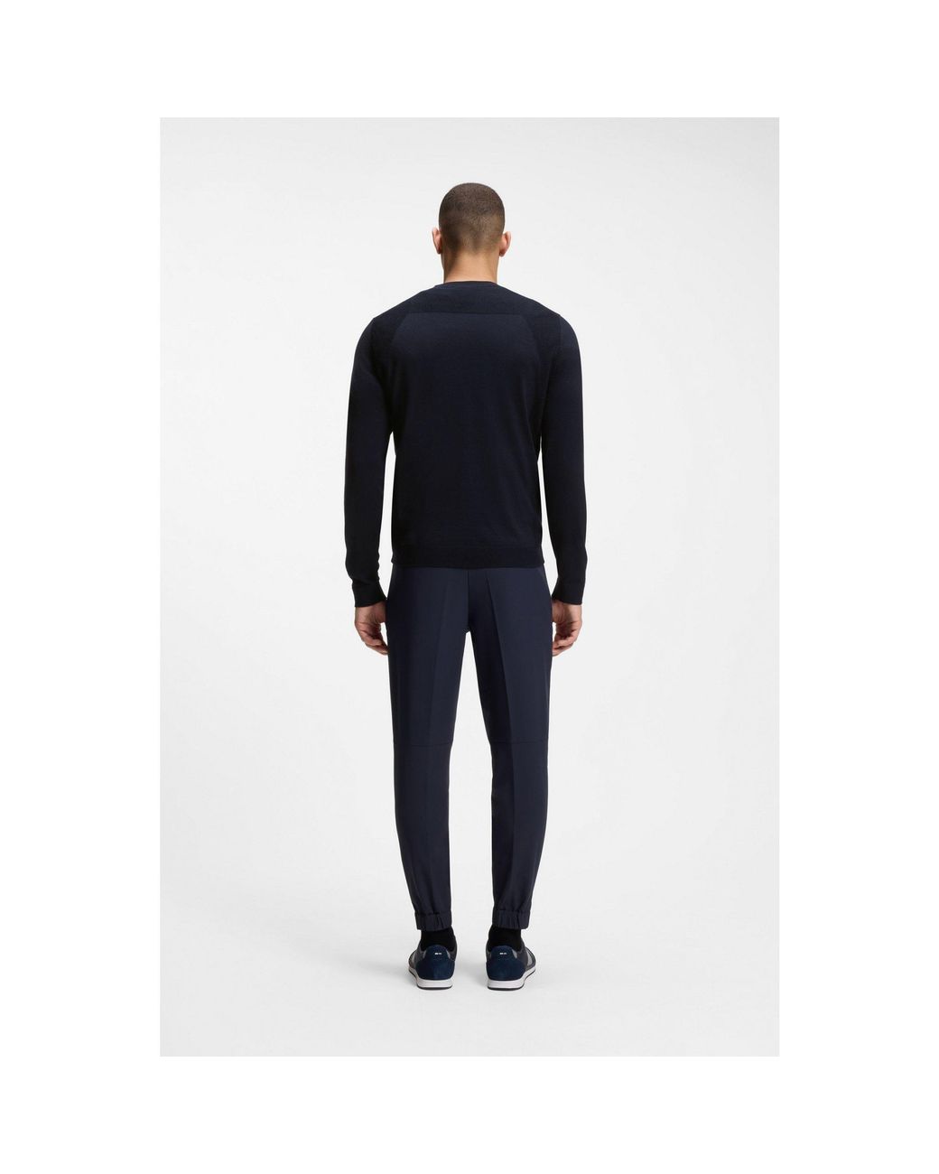 Boss Blue Cotton-Blend Sweater With Bodymapping Structure for men