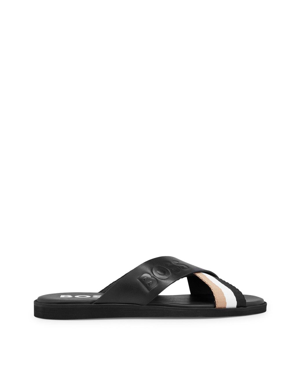 BOSS Mens Navy Cross Straps Darrel Toe Slip On Leather Slide Sandals Shoes 46 Boss | Shoes | Boss Mens Navy Cross Straps Darrel Toe Slip  main image 4
