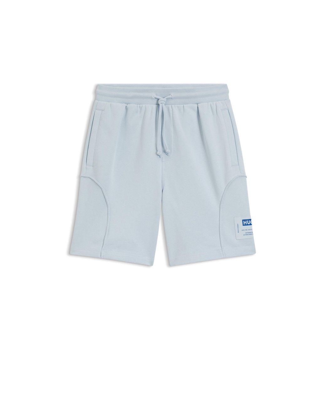 HUGO Blue Cotton-Blend Shorts With Logo Label for men