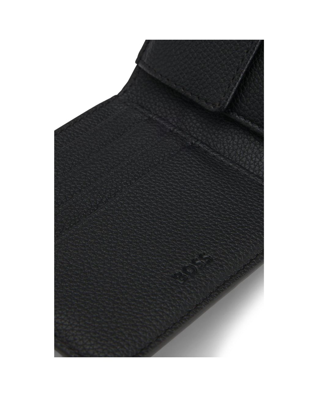 Boss Black Grained Faux-Leather Wallet With Signature-Stripe Trim for men