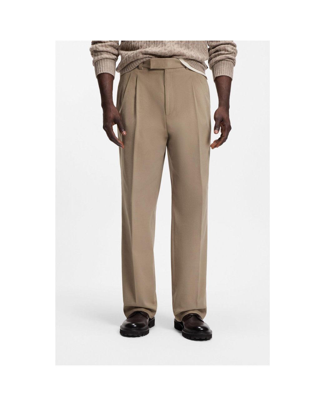 Boss Natural Relaxed-Fit Formal Trousers for men