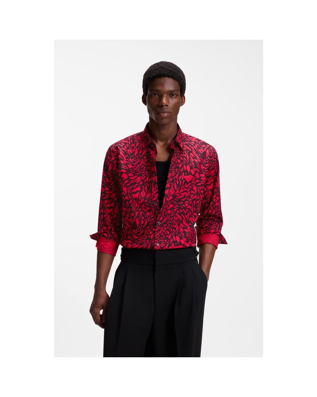 HUGO Red Slim-Fit Cotton Poplin Shirt With Bold Print for men
