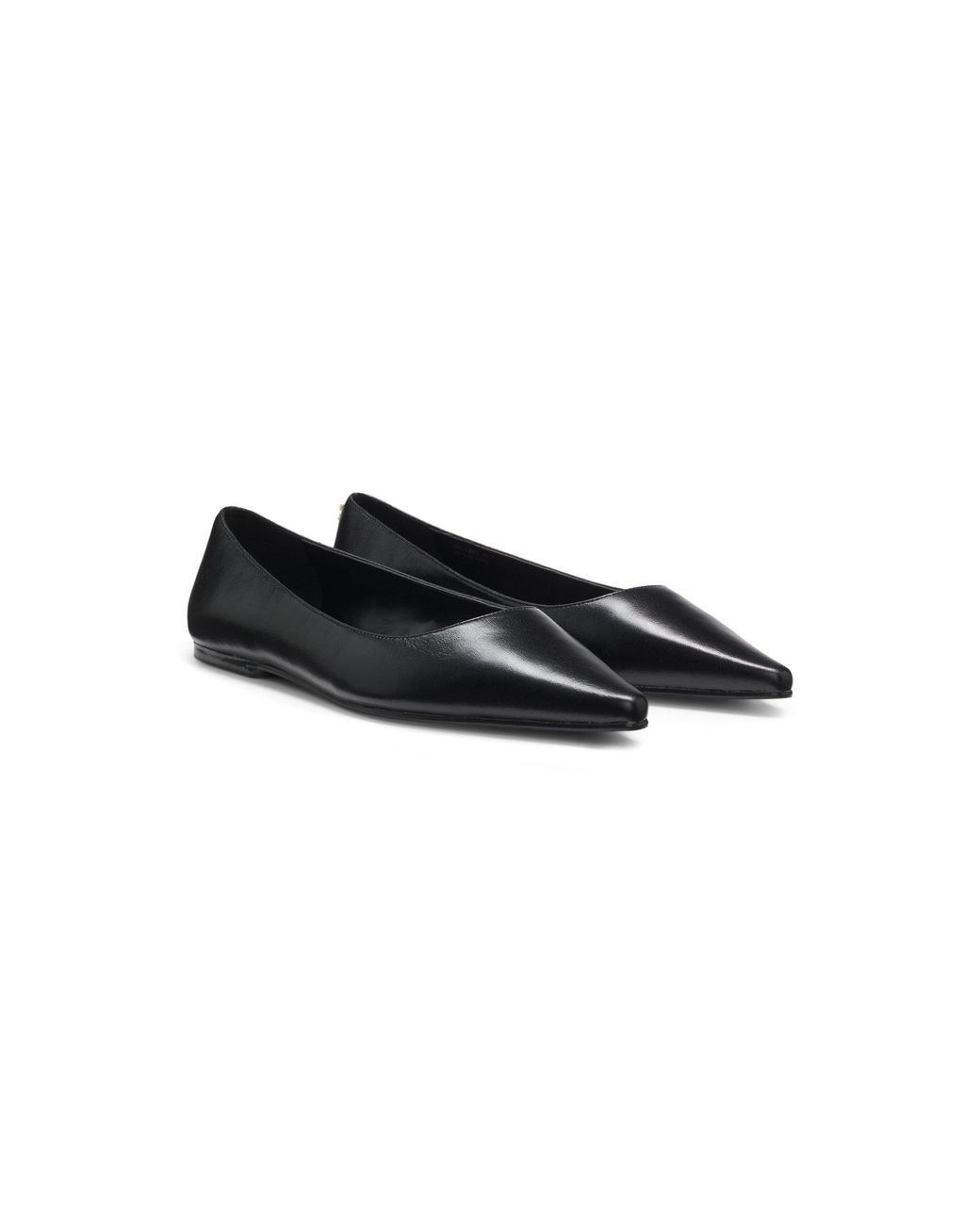 HUGO Black Leather Ballerina Pumps With Pointed Toe