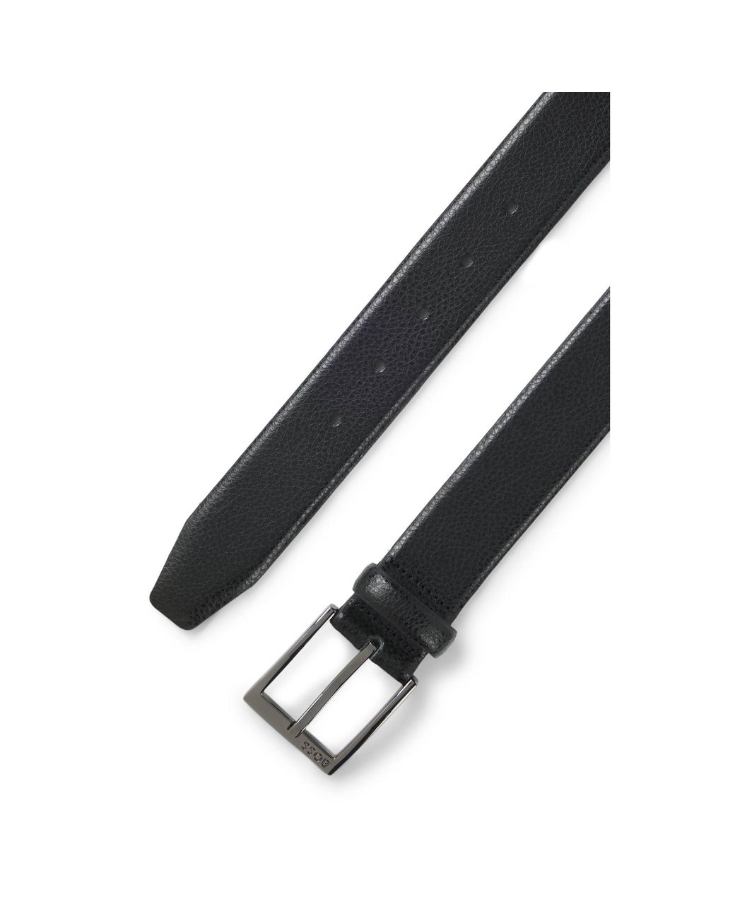 Boss Black Grained Italian-Leather Belt With Gunmetal Pin Buckle for men