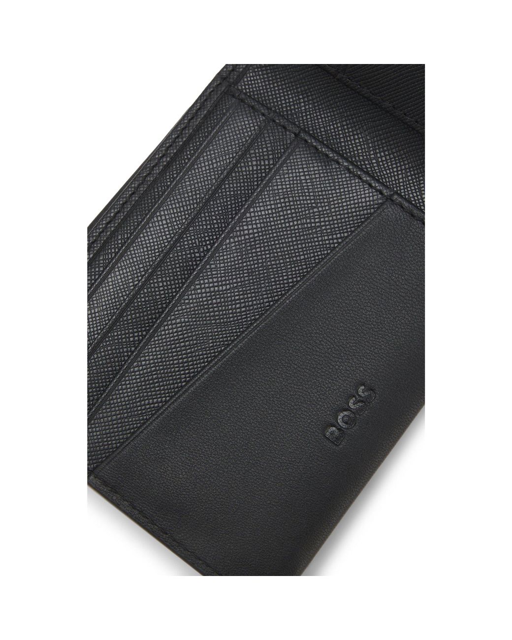 Boss Black Matt Leather Wallet With Refined Logo Plaque for men
