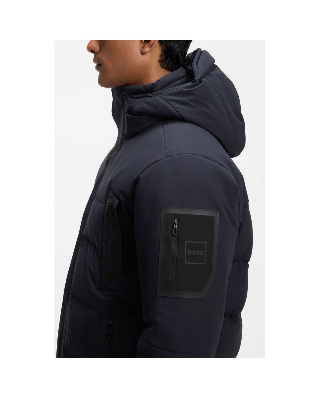Boss Blue Water-Repellent Parka Jacket With Down Filling for men