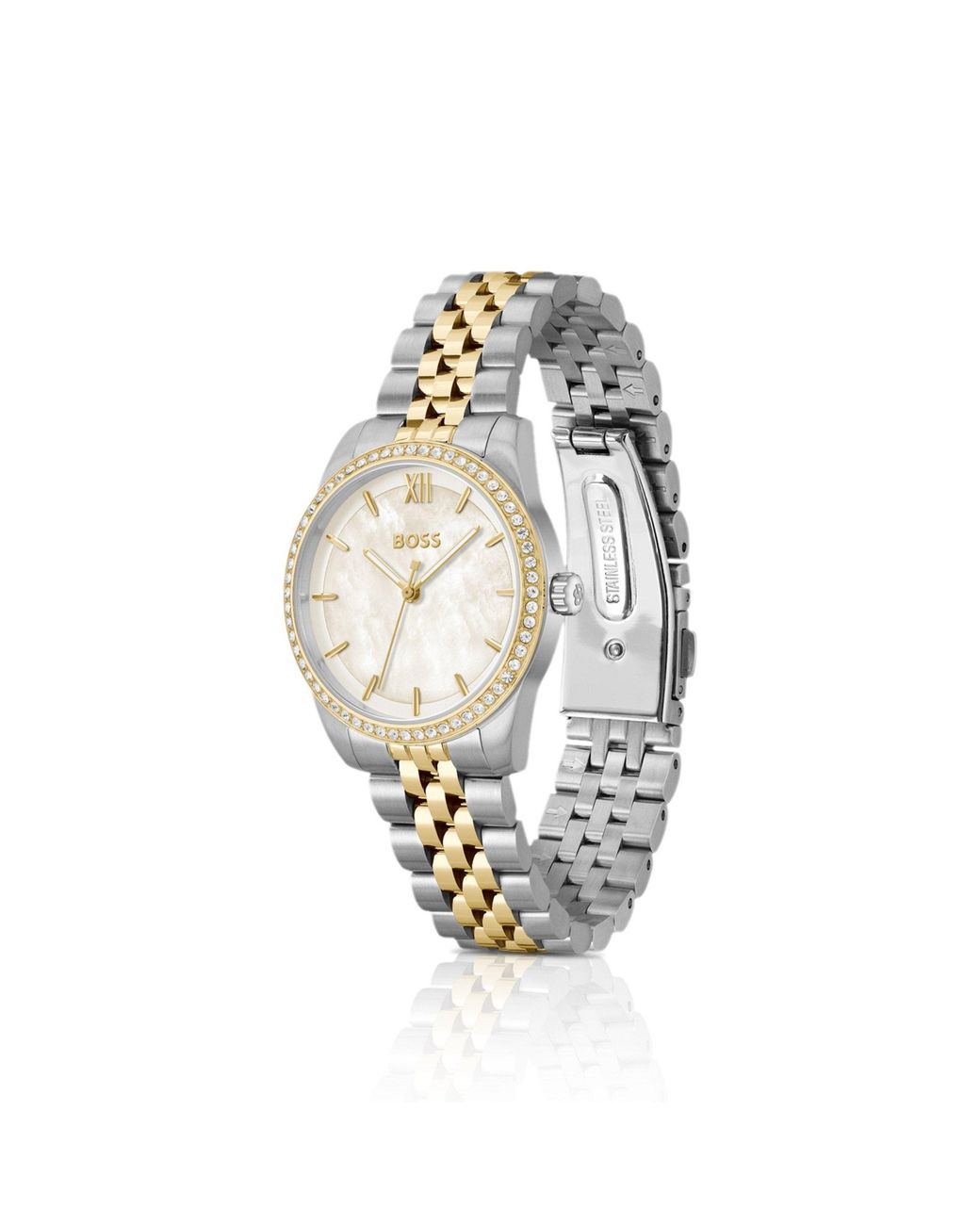 Boss Metallic Graceful Two-Tone Watch With Crystal-Set Bezel