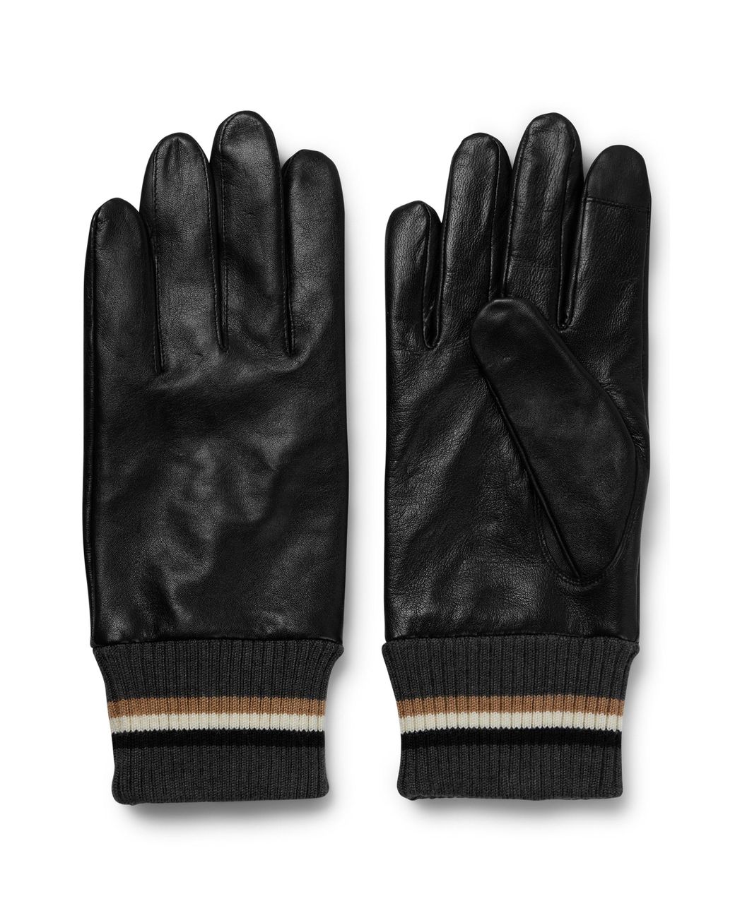 BOSS by HUGO BOSS Nappaleather Gloves With Signaturestripe Ribbing in Black for Men Lyst