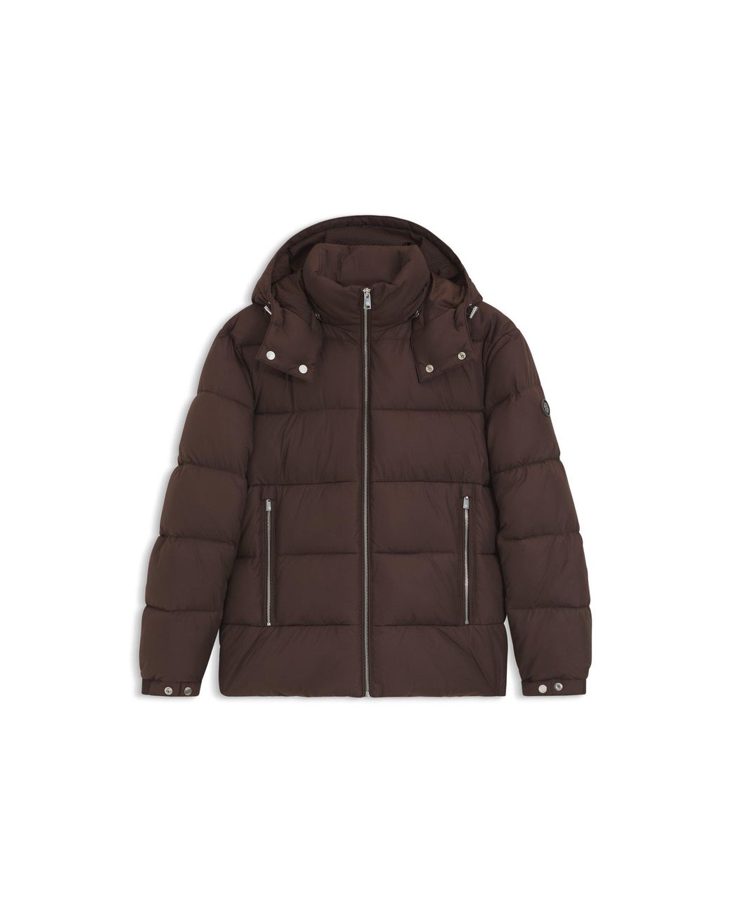 Boss Brown Water-Repellent Puffer Jacket With Adjustable Hood for men