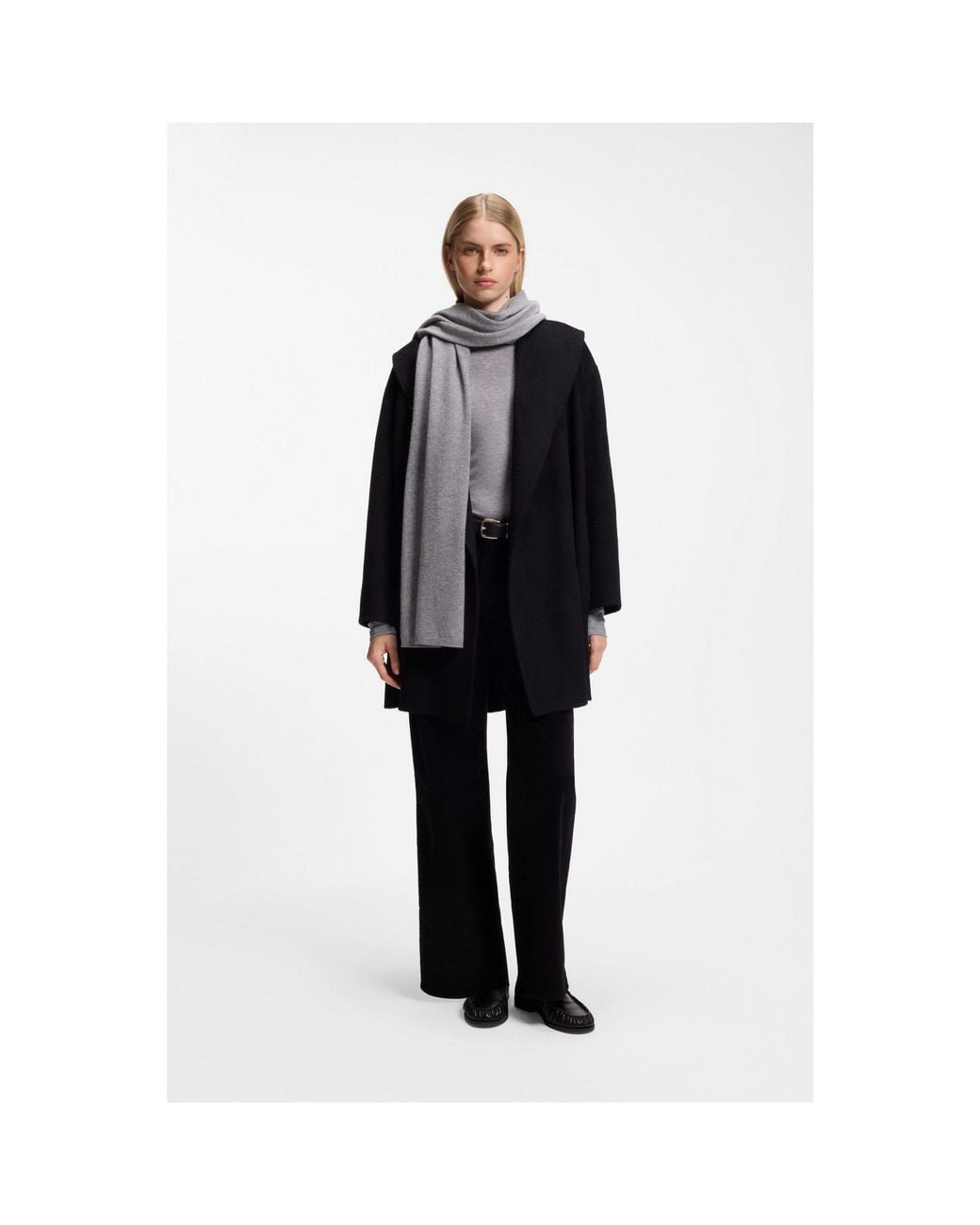 Boss Gray Cashmere Scarf With Metallic Logo Trim