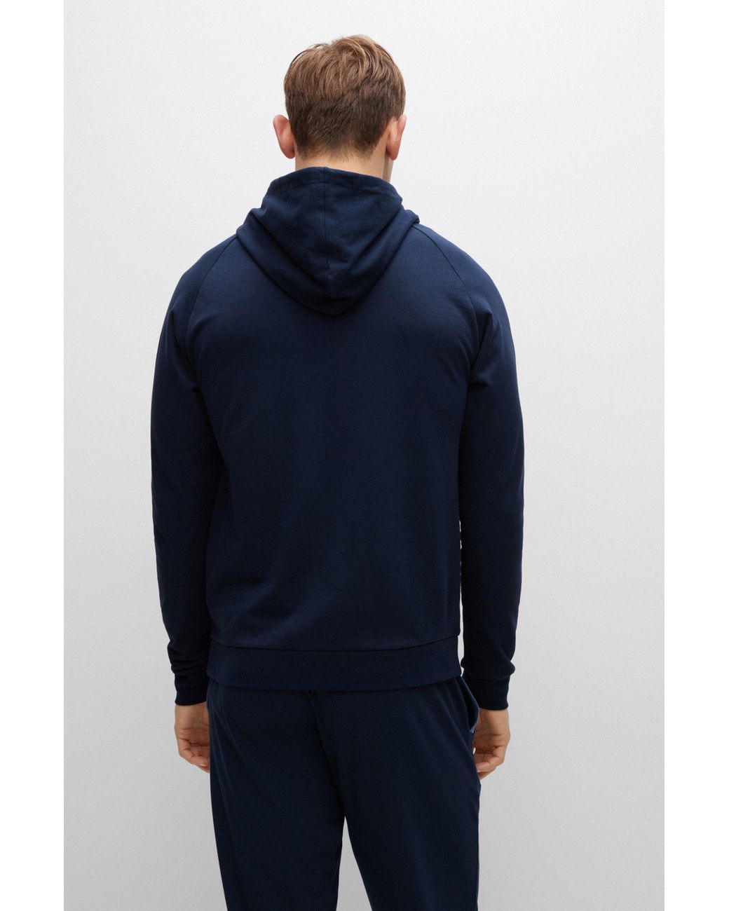 BOSS by HUGO BOSS Cotton-terry Zip-up Hoodie With Logo And Stripes in Blue  for Men | Lyst