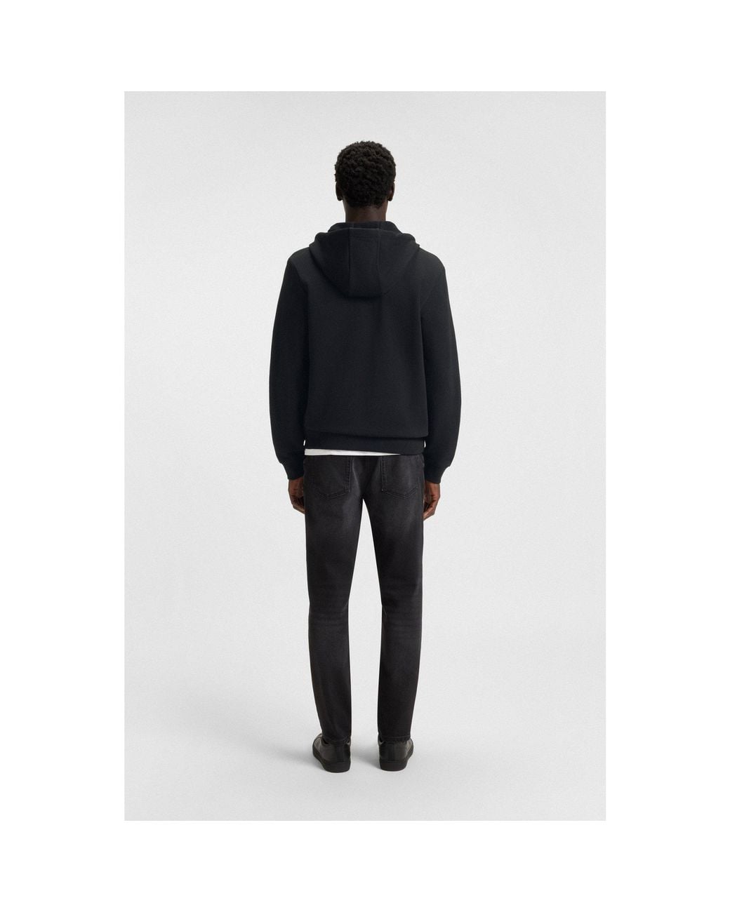 HUGO Black Cotton-Terry Zip-Up Hoodie With Logo Label for men