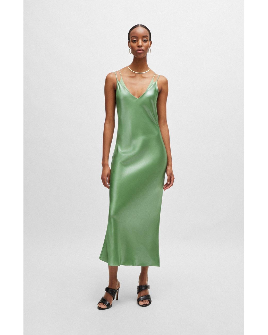 green emerald velvet dress Hugo Boss Womens Pale Green Sleeveless Shift Plain Midi Dress UK 10 Elegant