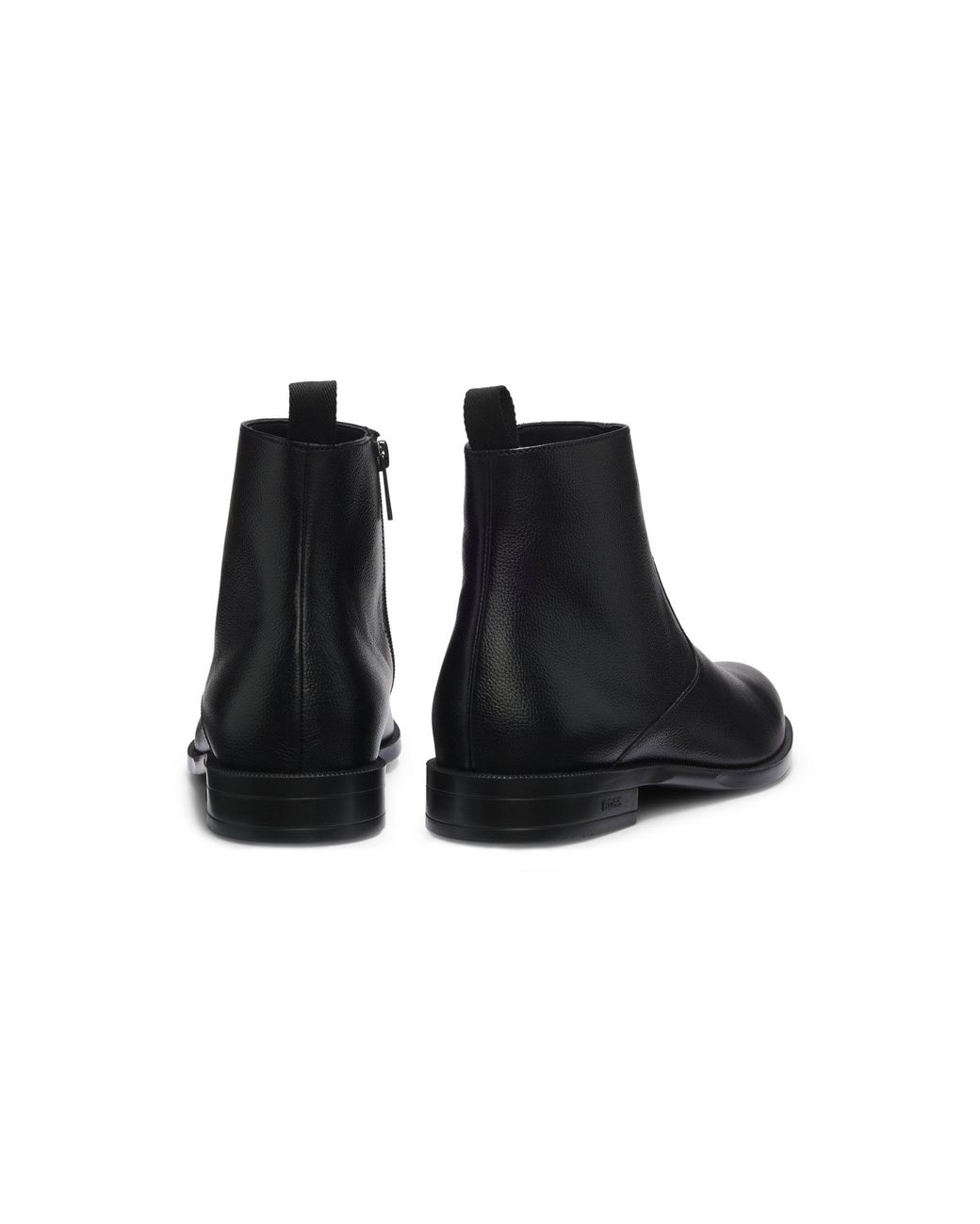 Boss Black Grained-Leather Boots With Side Zip for men