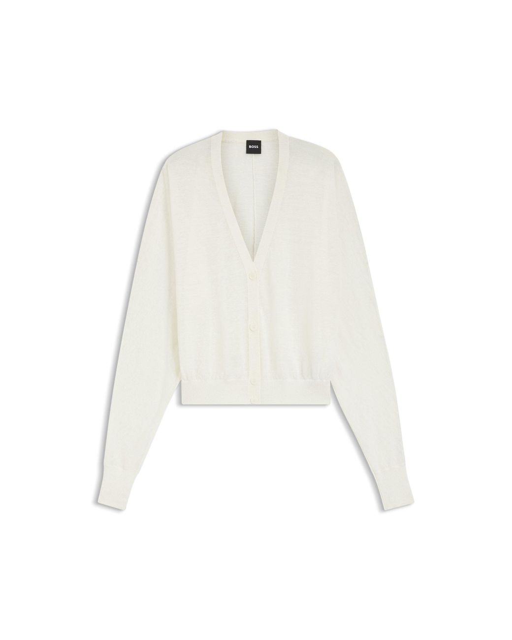 Boss White Linen-Cotton Cardigan With Buttoned Front