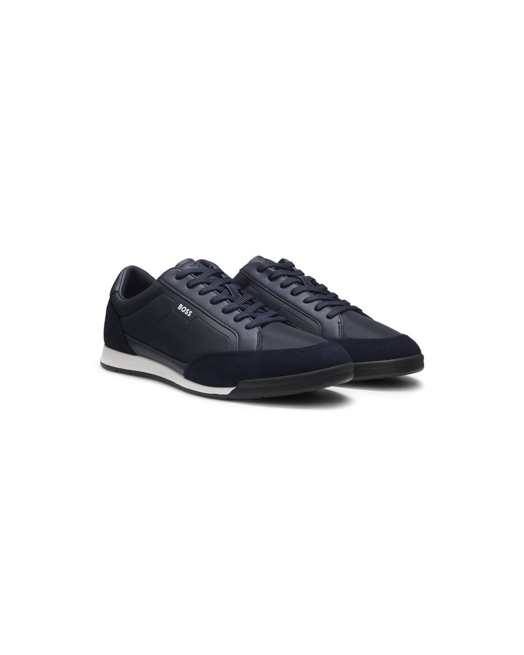 Boss Blue Suede-Trim Trainers With Ribbed Sole for men