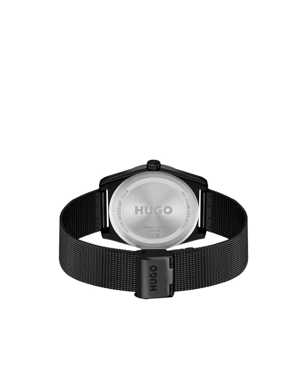 HUGO Black Plated Watch With Tonal Mesh Bracelet for men