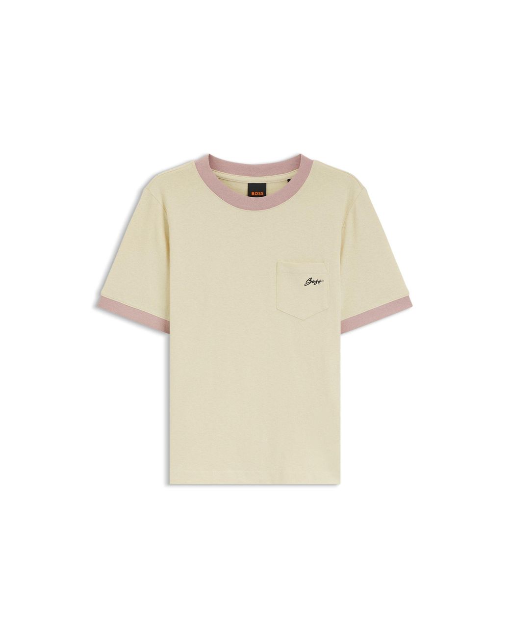 Boss Blue Slim-Fit Cotton T-Shirt With Contrast Rib Details
