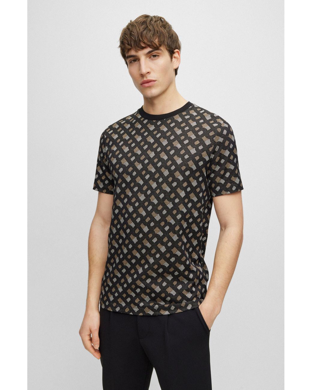 T-shirt Hugo Boss Homme Coton Pima - Taille S Gris à Rayures, Occasion Très Bon état