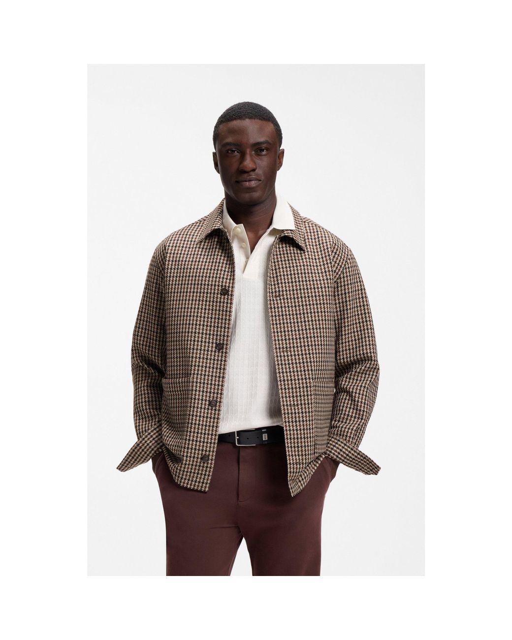 Boss Brown Relaxed-Fit Wool-Blend Jacket With Vichy Check for men