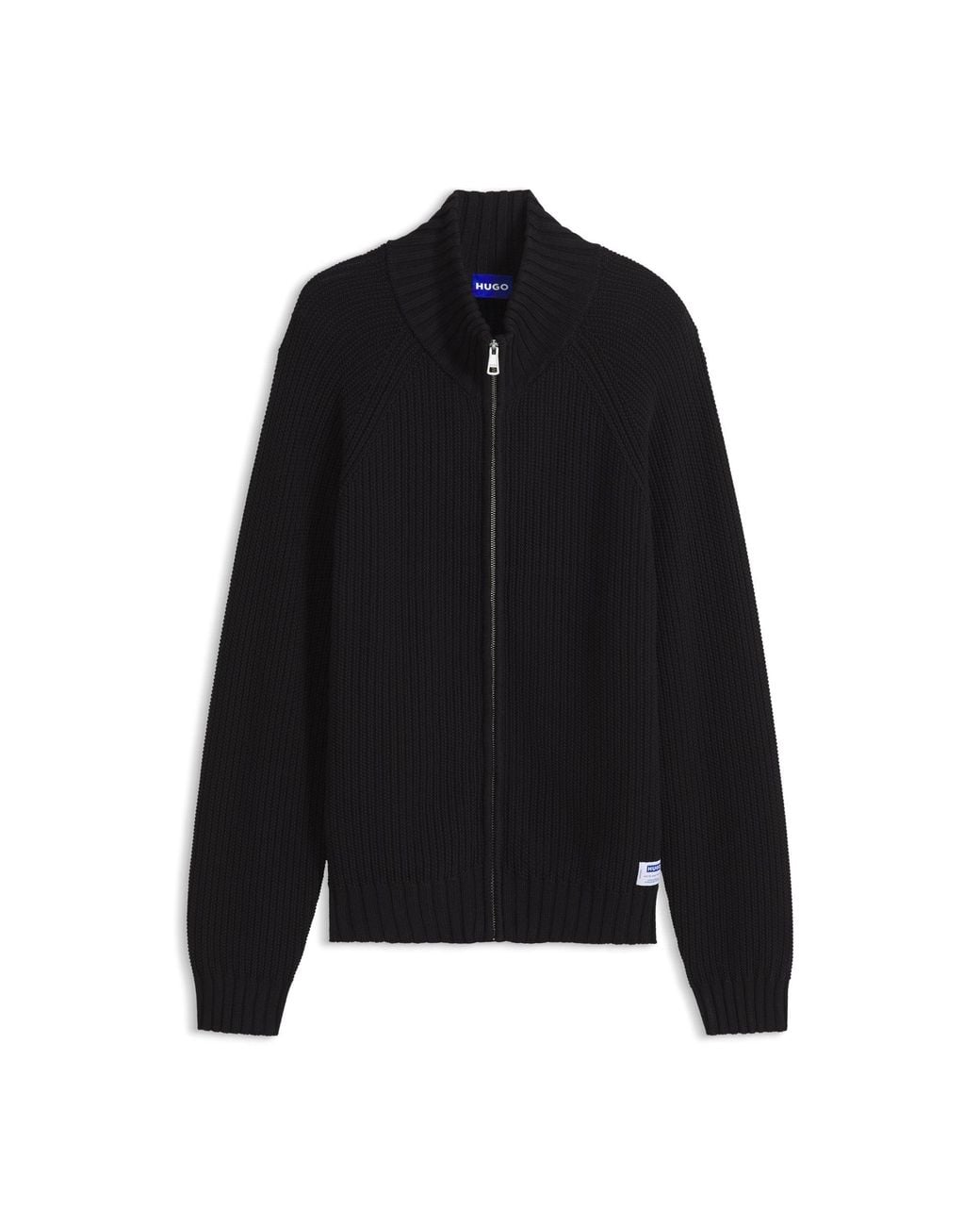 HUGO Black Zip-Up Relaxed-Fit Sweater for men