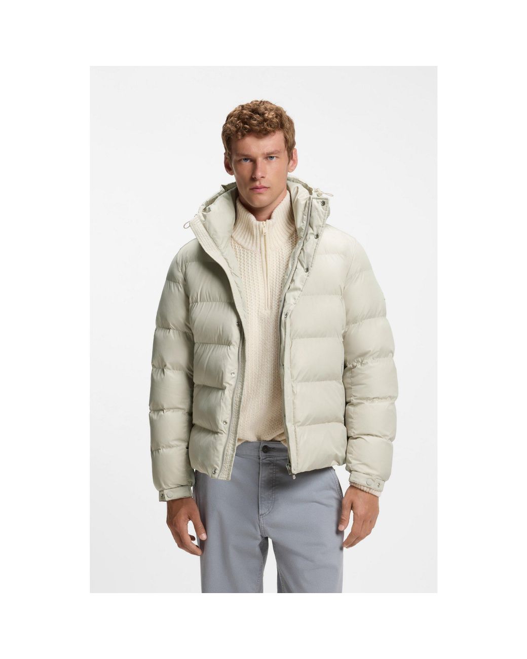 Boss Natural Water-Repellent Hooded Puffer Jacket for men