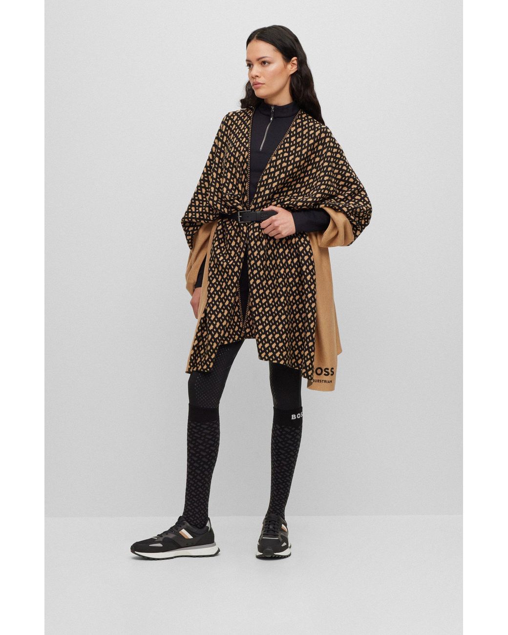 BOSS by HUGO BOSS Equestrian Monogram-pattern Poncho In Modal And Cotton in  Black