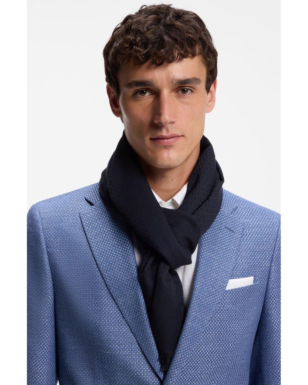 Sciarpa Con Monogrammi di Boss in Blue da Uomo