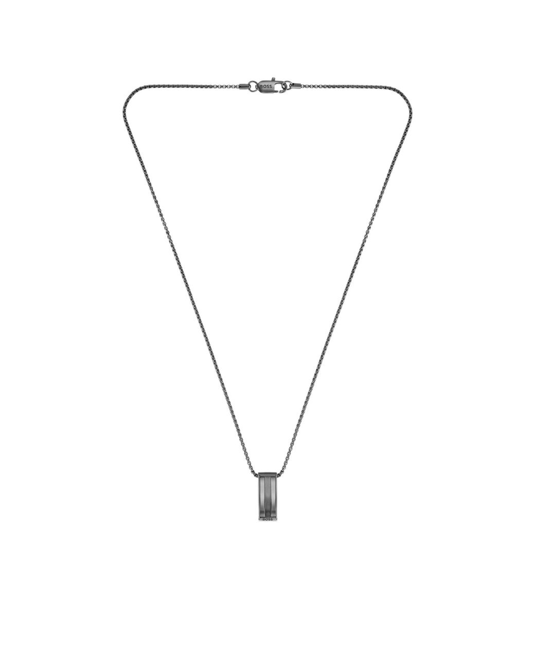 Boss Metallic Stainless-Steel Necklace With Stripe-Effect Pendant for men