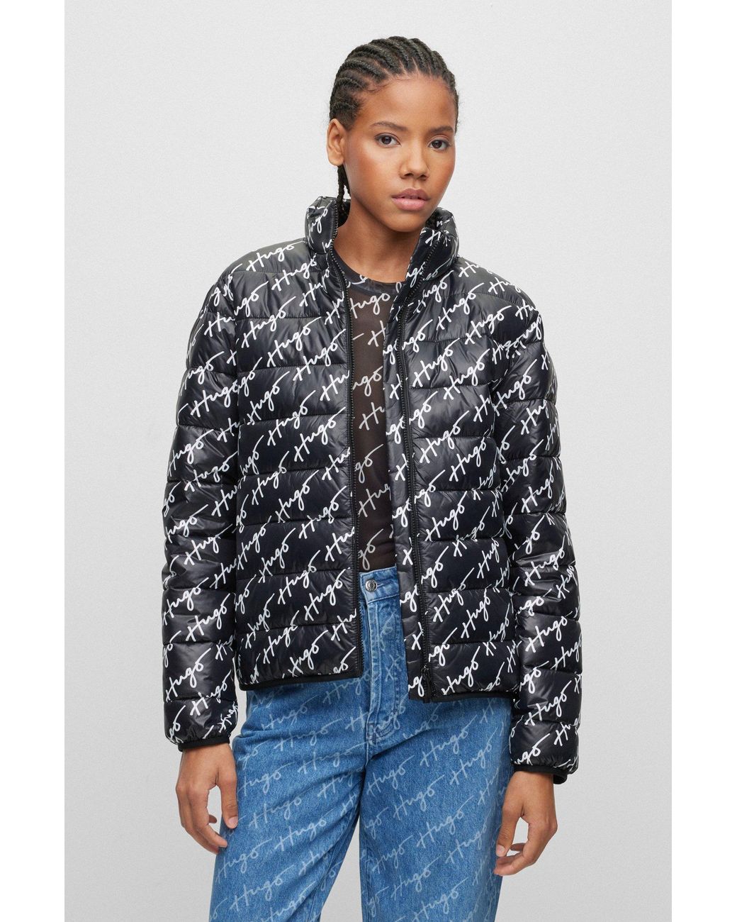 HUGO Waterrepellent Padded Jacket With Handwritten Logos in Black