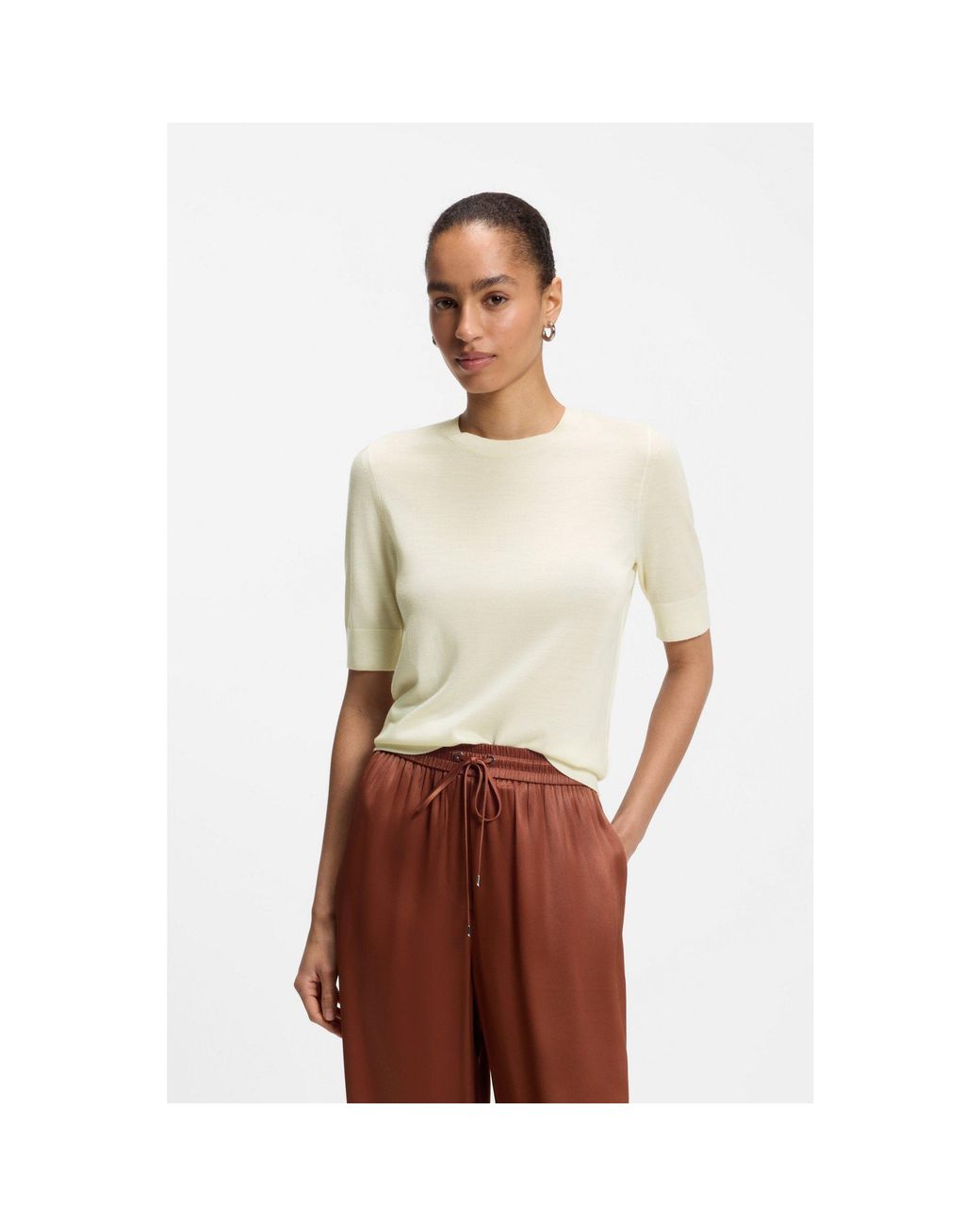 Boss White Slim-Fit Short-Sleeved Sweater