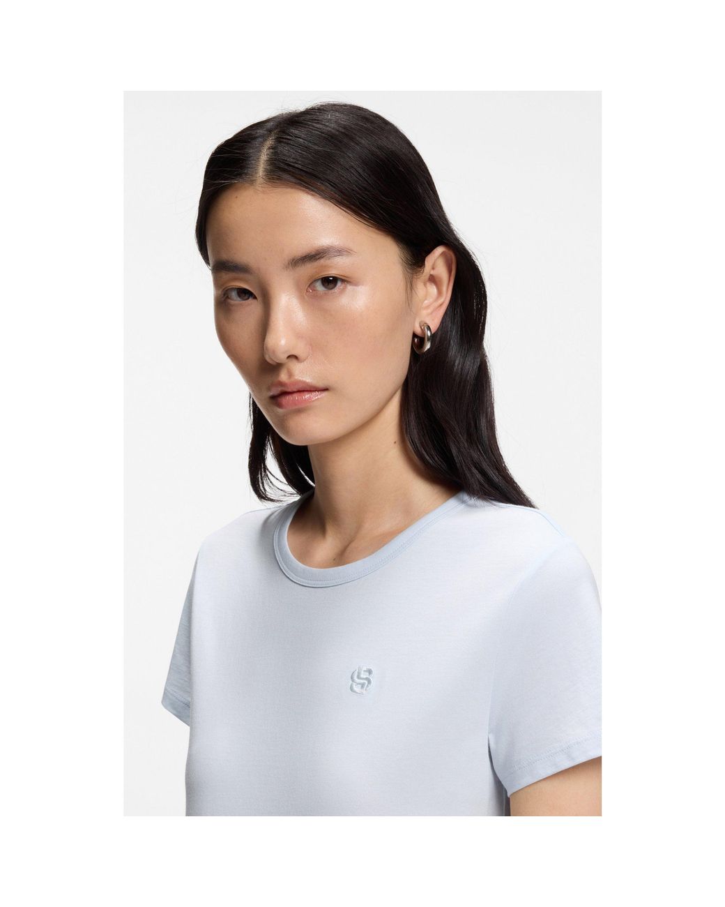 Boss White Cotton-Jersey Slim-Fit T-Shirt With Double B Monogram