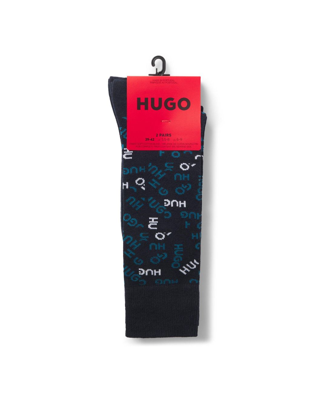 HUGO Blue Two-Pack Of Cotton-Blend Logo Socks for men