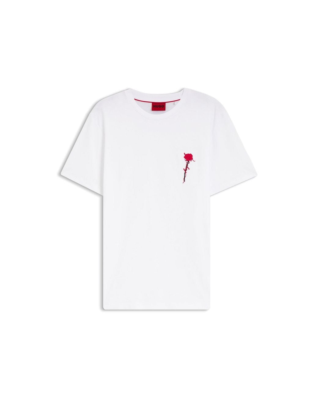 HUGO White Cotton T-Shirt With Logo Artwork for men