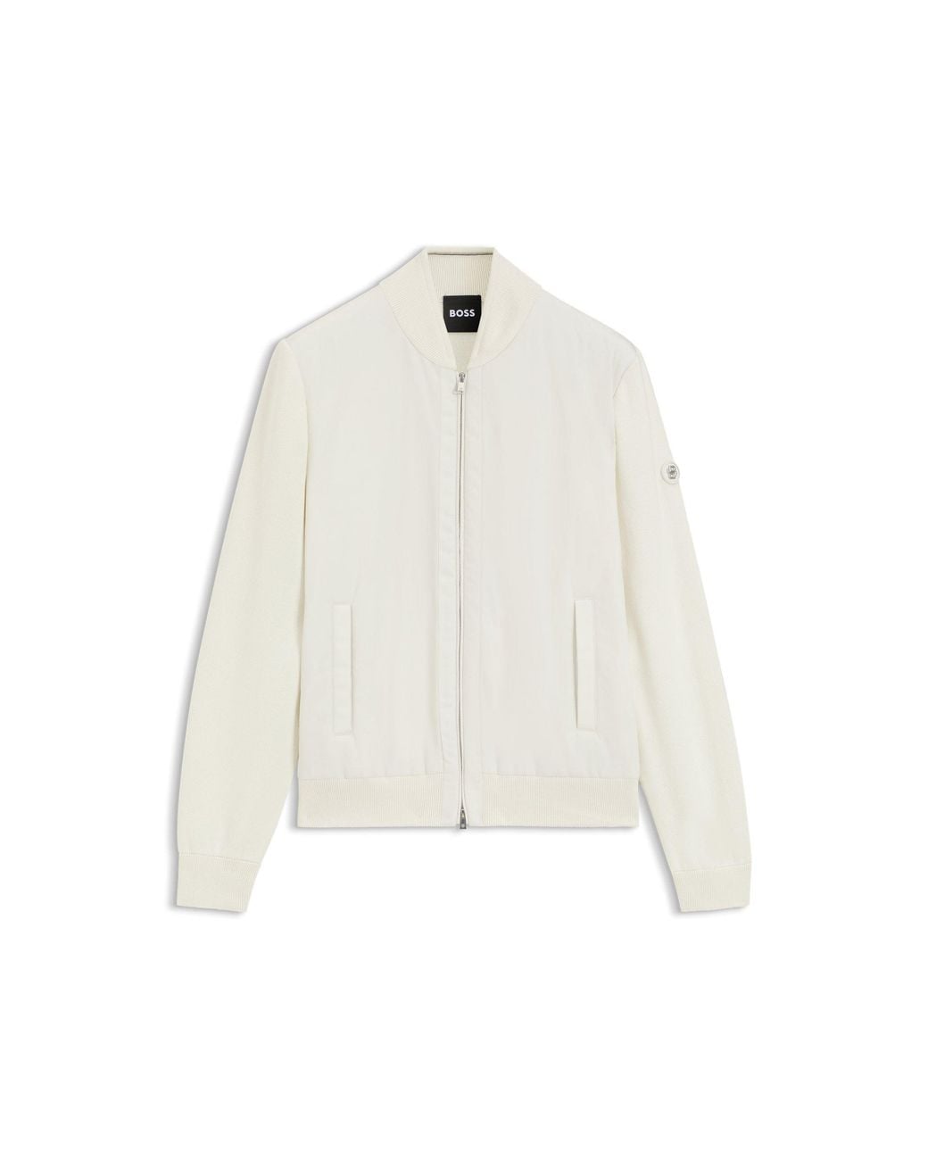 Boss White Cotton-Knit Hybrid Jacket With Bomber Collar for men