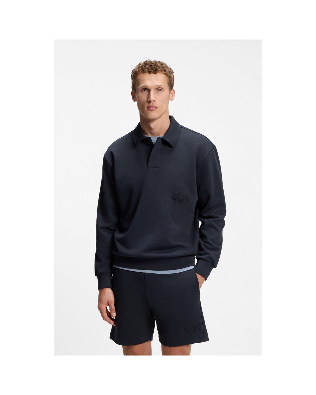Boss Blue Relaxed-Fit Polo Sweatshirt for men