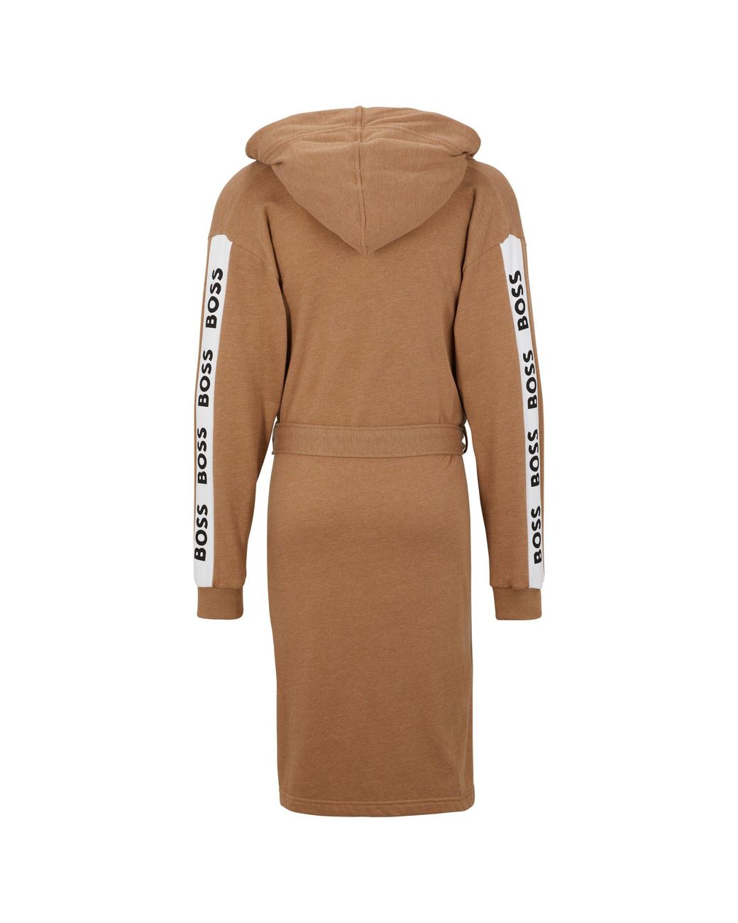 Boss Brown Hooded Dressing Gown With Logo-Print Sleeves