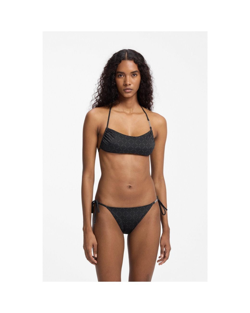 HUGO Black Logo-Print Bikini Bottoms