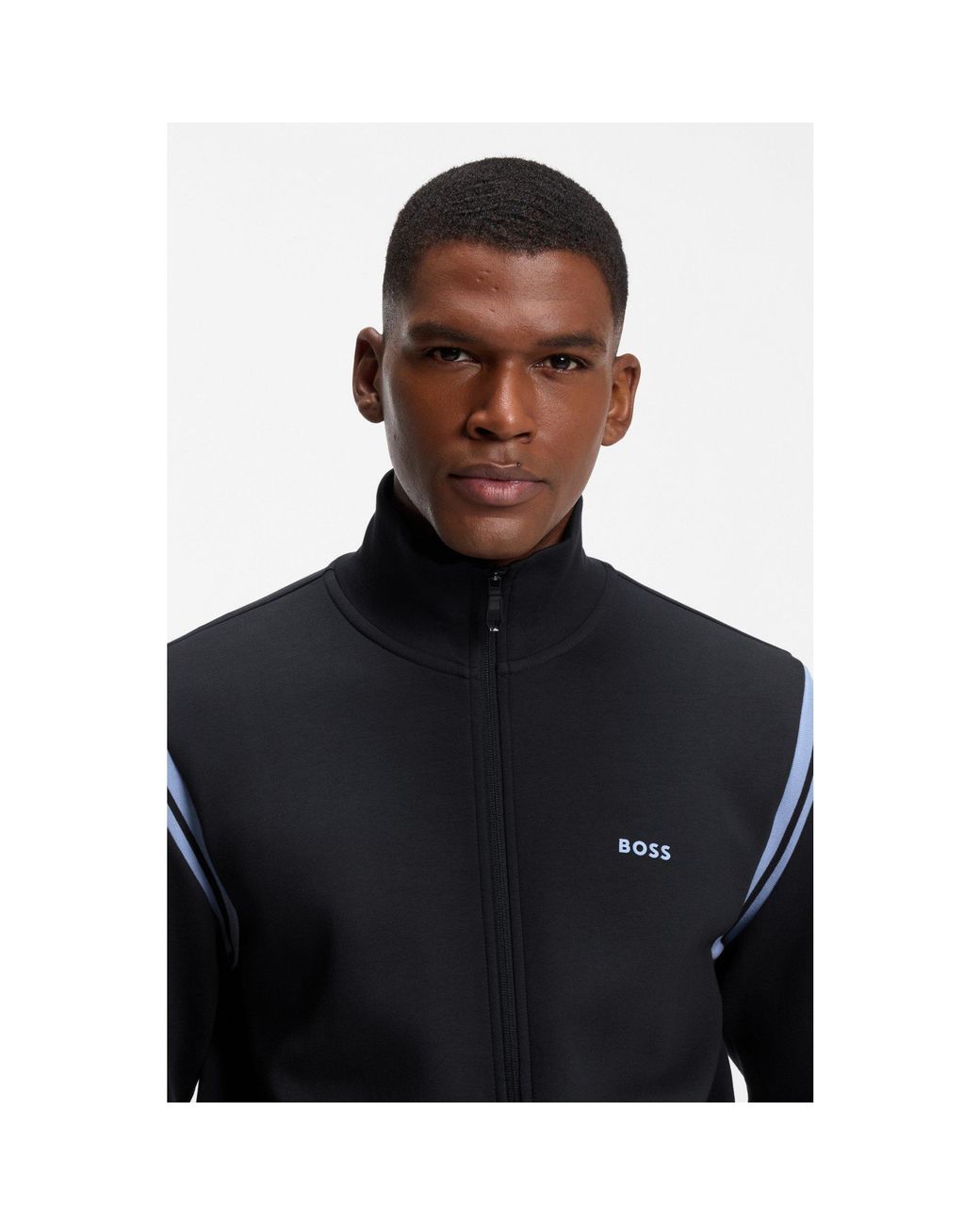 Boss Black Stretch-Cotton Regular-Fit Tracksuit Set With Stripe Inserts for men