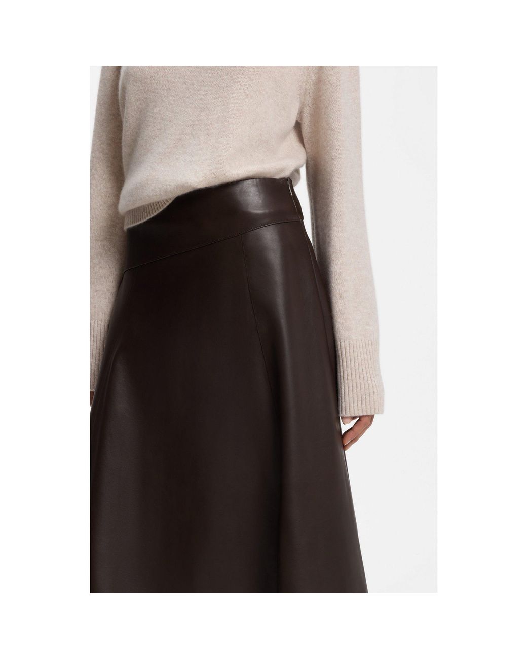 Boss Black A-Line Nappa Leather Skirt With Diagonal Cut