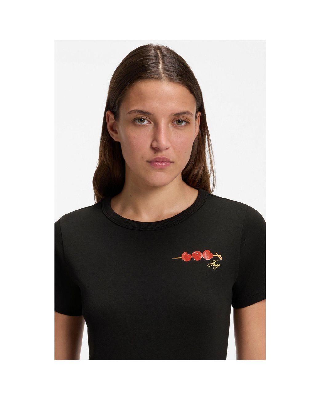 HUGO Black Cotton-Jersey T-Shirt With Logo Artwork