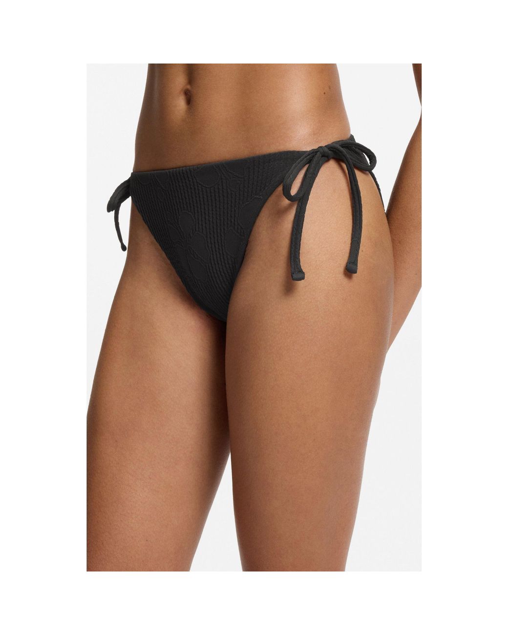HUGO Black Tie-Side Bikini Bottoms With Structured Tropical Pattern