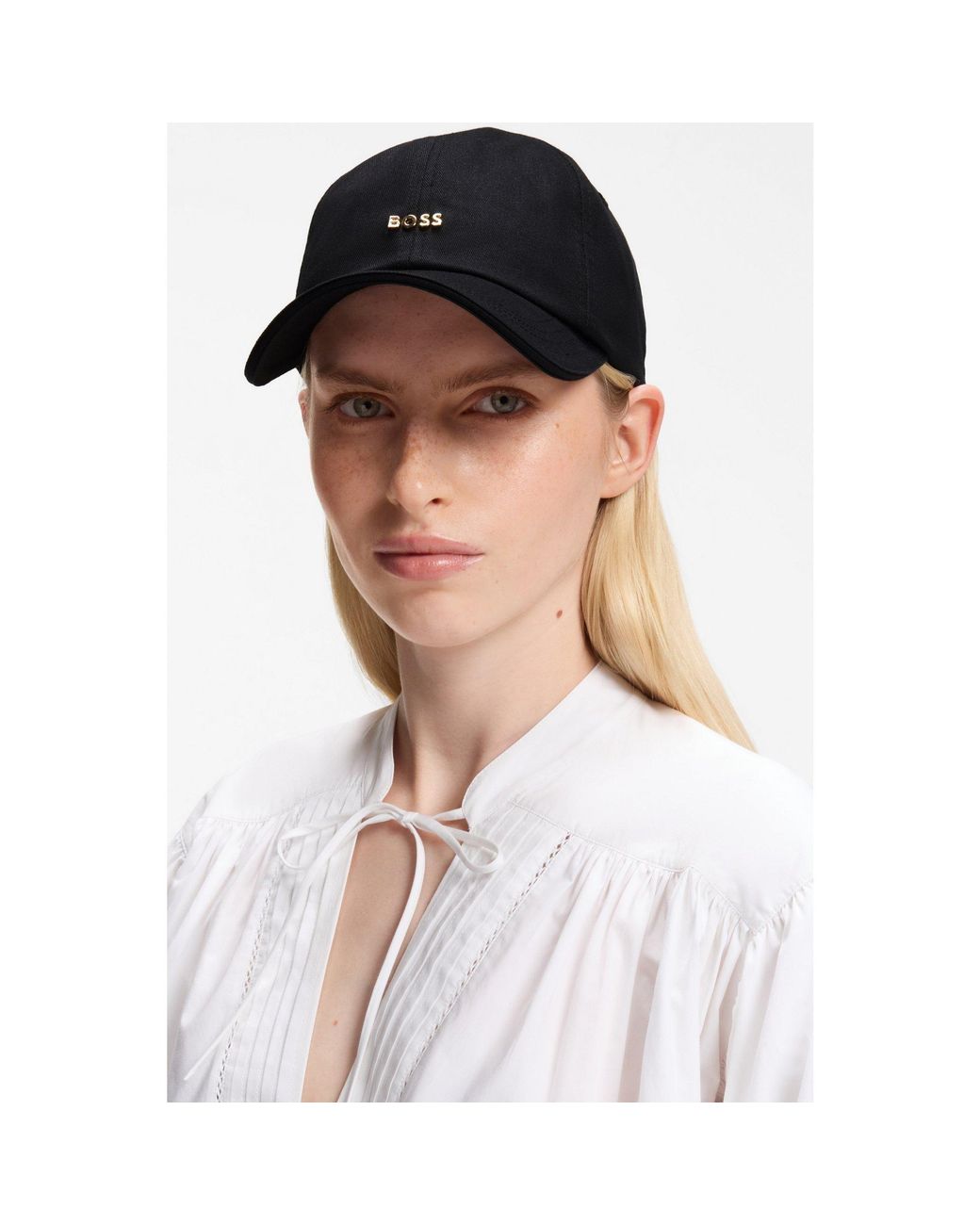 Boss Black Cotton Cap With Metal Logo Lettering