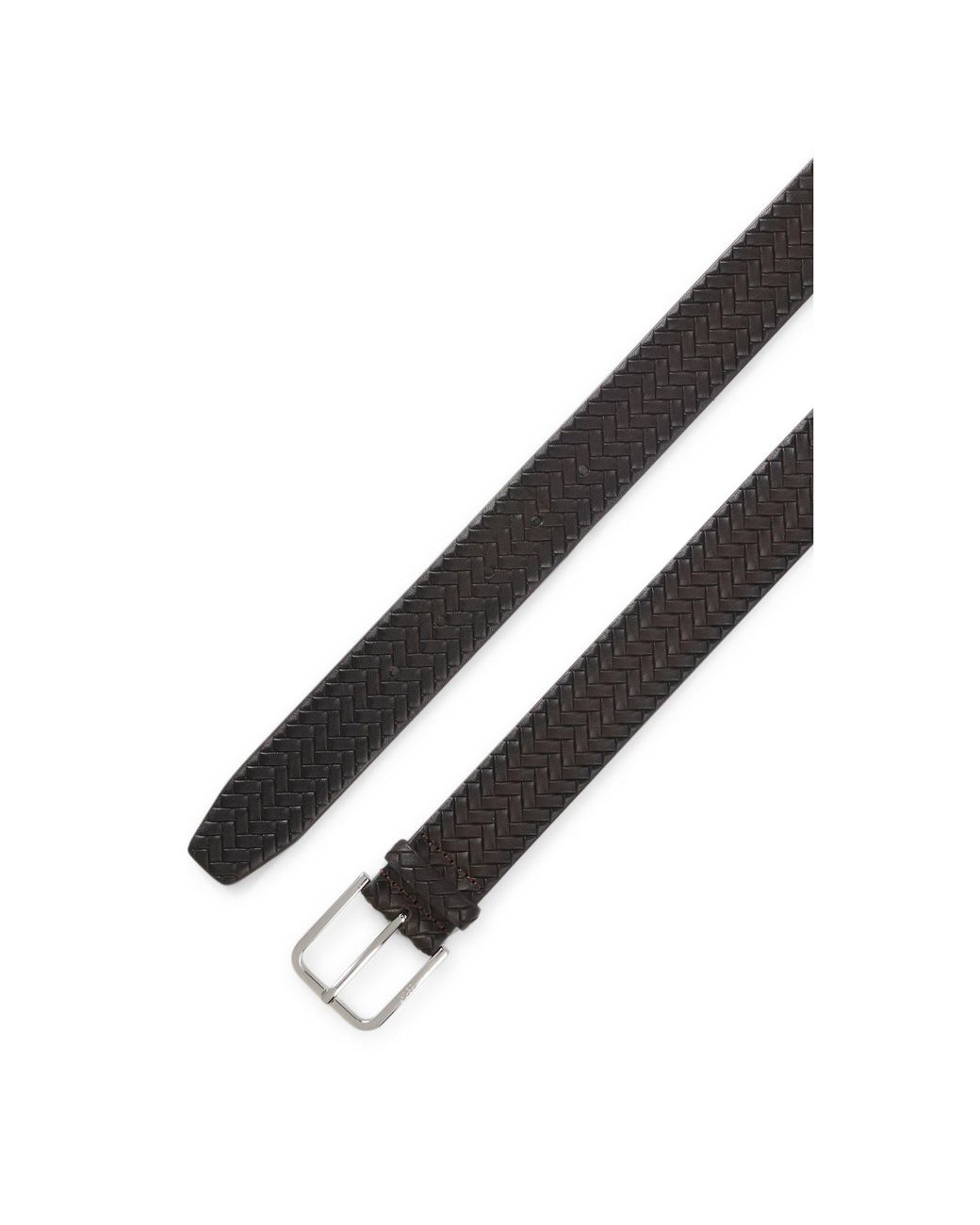Boss Black Woven-Leather Belt With Pin Buckle for men
