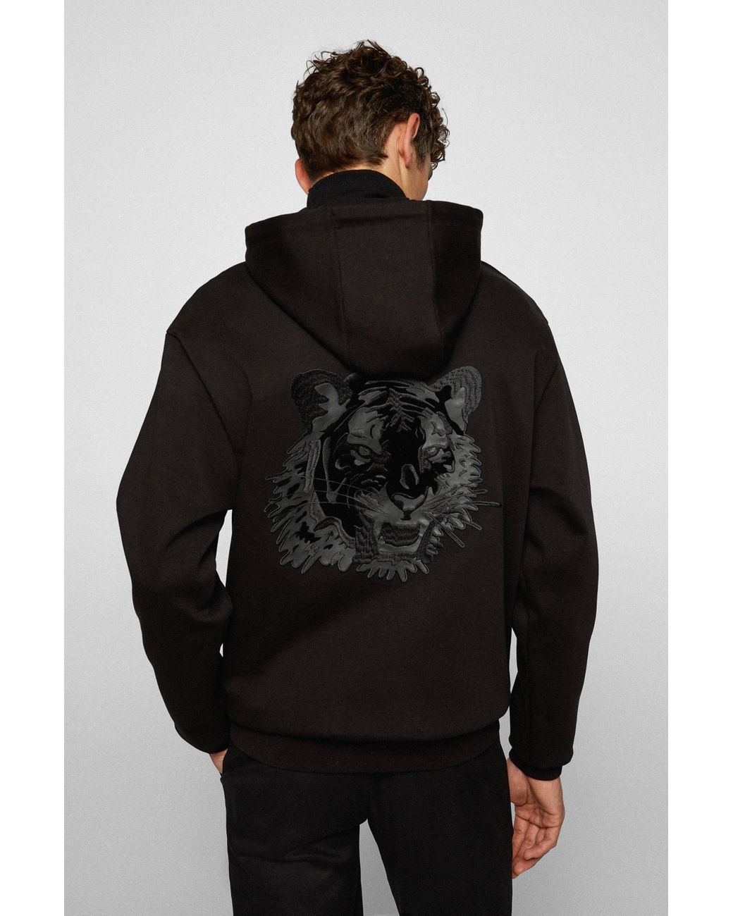 BOSS by HUGO BOSS Cotton-blend Hooded Sweatshirt With Tiger Artwork in  Black for Men | Lyst