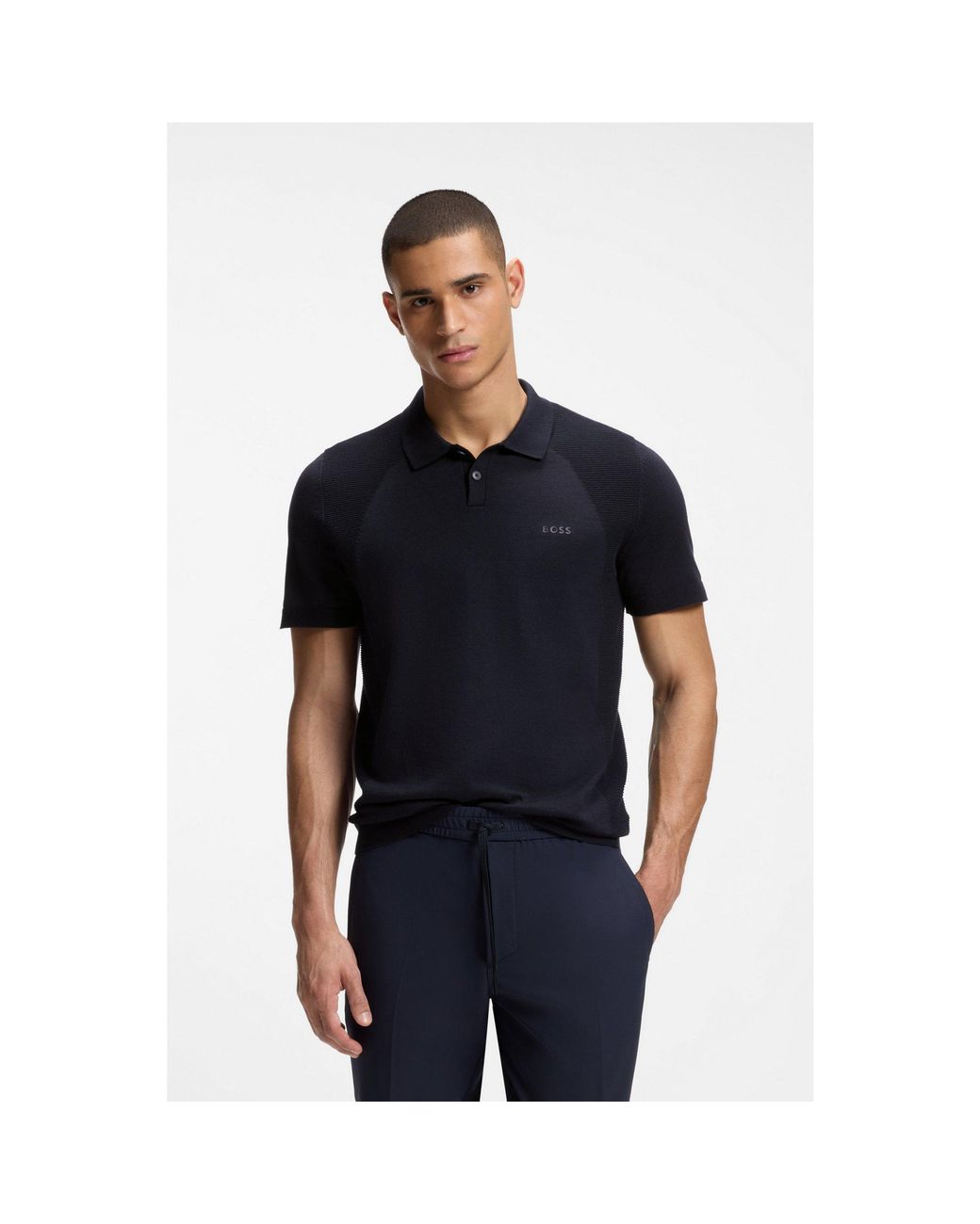 Boss Black Cotton-Blend Knit Polo With Bodymapping Structure for men