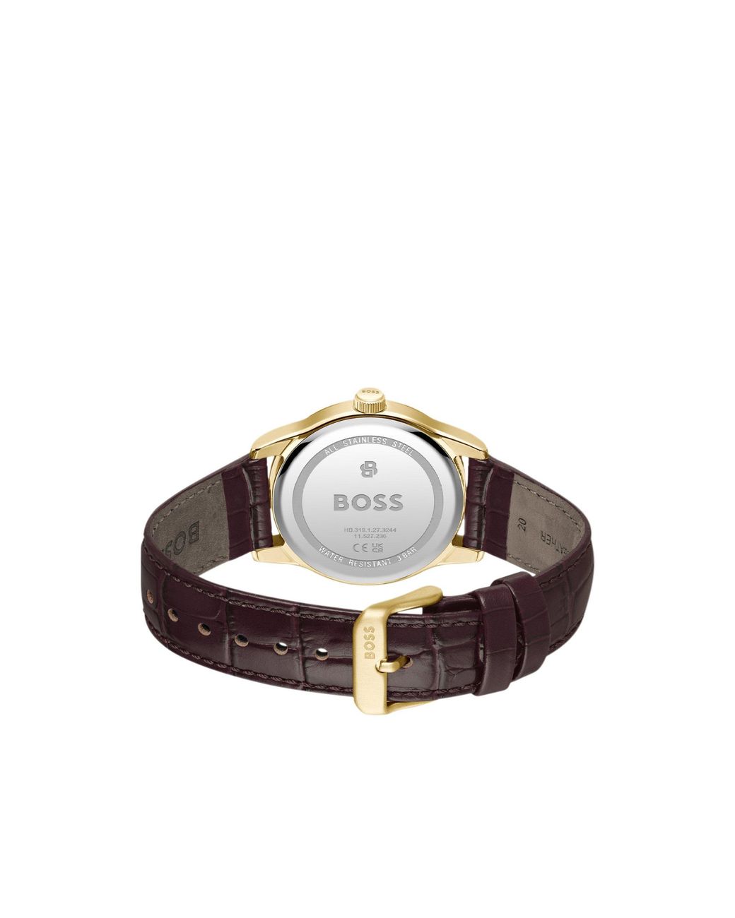 Boss White Langford--Dial Watch With Emed Leather Strap for men