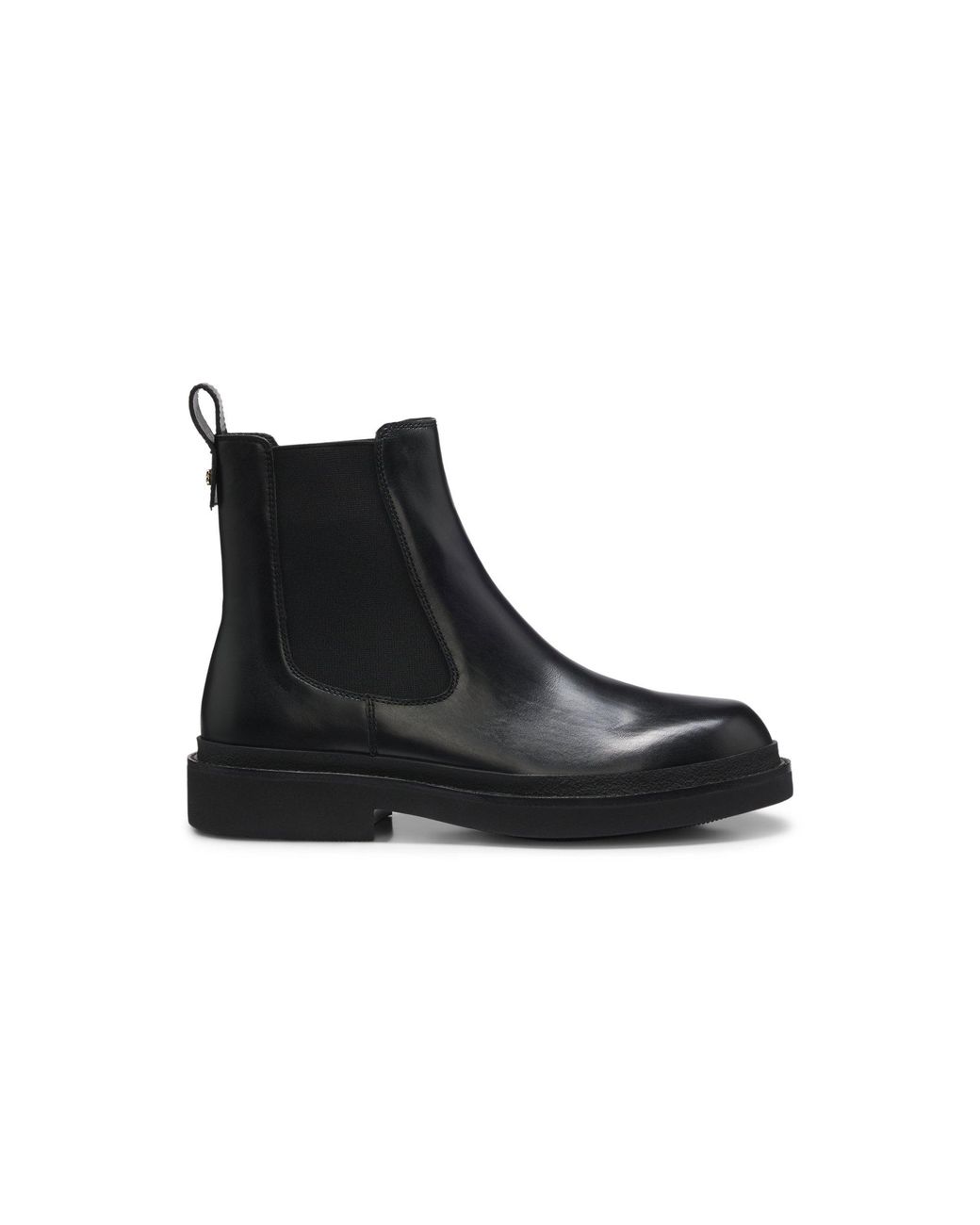 Boss Black Leather Chelsea Boots With-Tone Double B Monogram