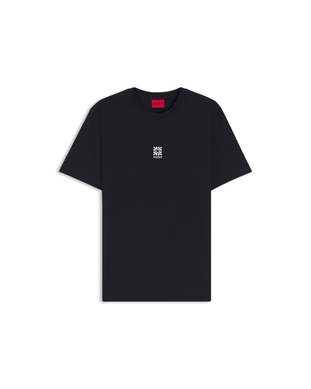 HUGO Black Cotton-Jersey T-Shirt With Embroidered Logo Artwork for men
